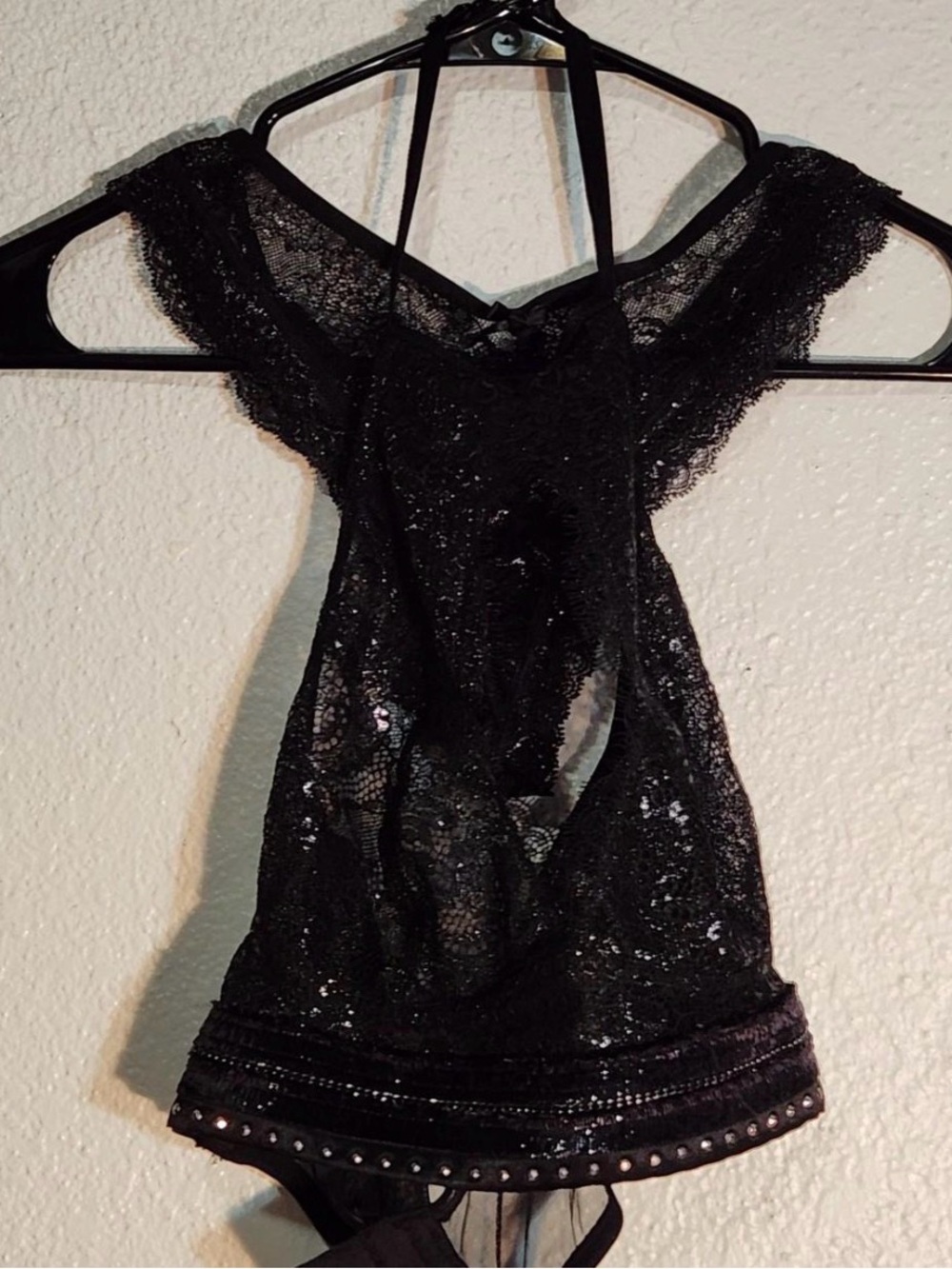 Victoria's Secret Black Lace Strappy lingerie top and underwear
